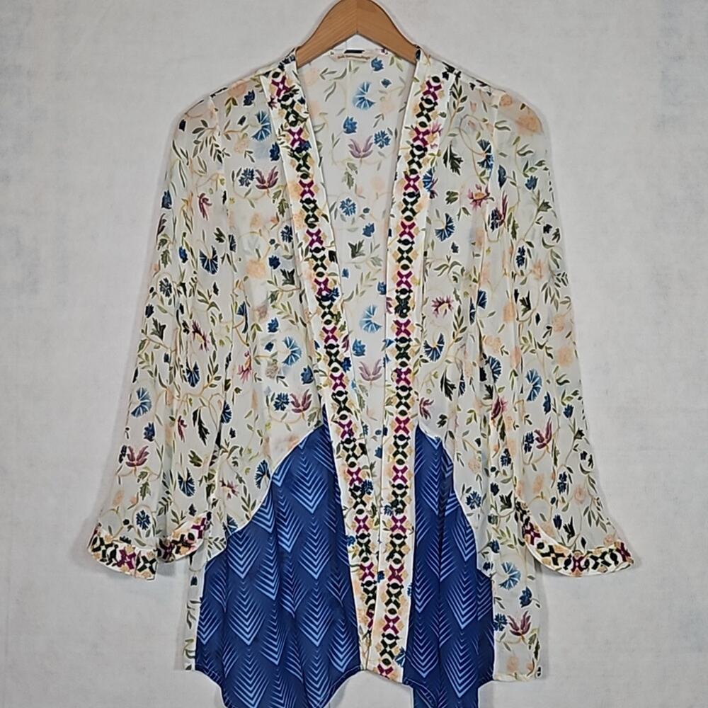 Soft Surroundings Art Nouveau Topper Kimono Floral Embroidered Boho Print